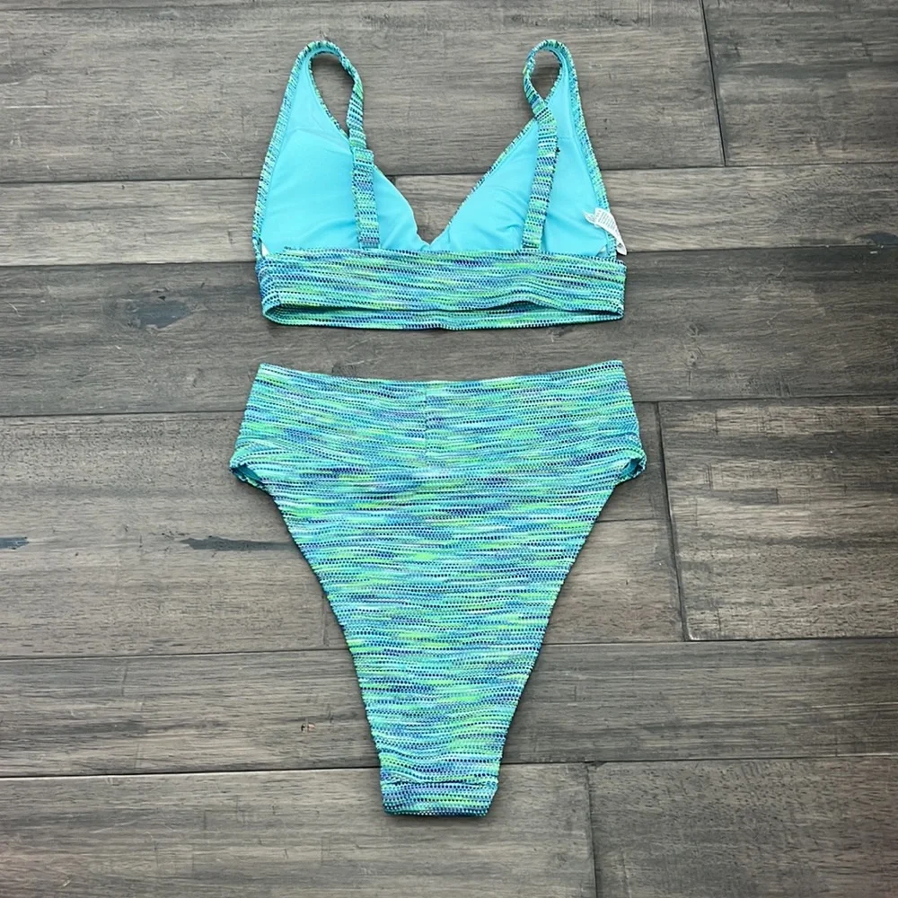 Aerie Space Dye Longline Scoop Bikini Swim Top & High Cut‎ Cheeky Bottom Size XS